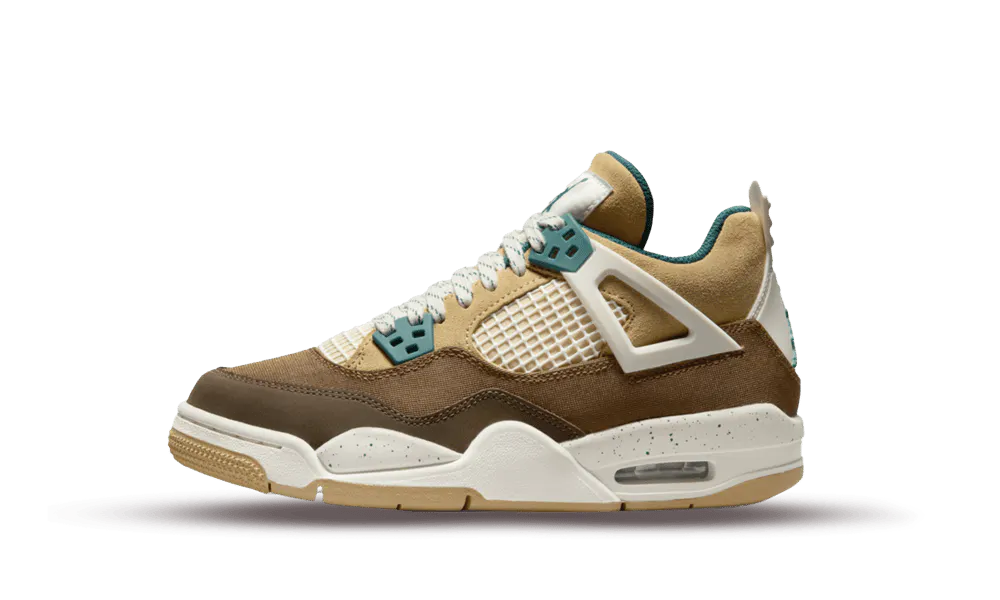 Ispirata alla natura, la Air Jordan 4 GS “Cacao Wow” è perfetta per i più piccoli che amano giocare all'aperto. La scarpa è caratterizzata da una tomaia in suede, pelle e canapa, con tonalità di marrone chiaro e scuro. I contrasti sono dati dalle tonalità di verde acqua, che donano un tocco di vivacità alla scarpa.