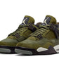 L'Air Jordan 4 Craft, elegantemente ridisegnato, è disponibile nella colorazione completamente naturale "Medium Olive". La tomaia è in pregiato nabuk oliva, con pannelli in pelle scamosciata pelosa sul parafango. La pelle scamosciata con motivo a griglia sostituisce anche i soliti pannelli in rete dell'AJ4.