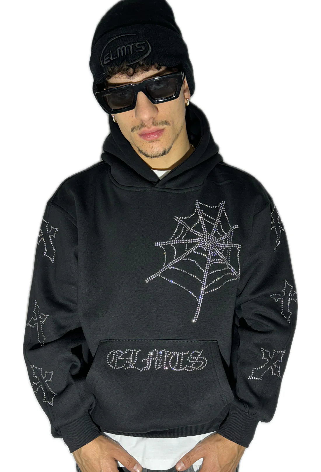 Lightning And Crosses Black Hoodie Crystal White