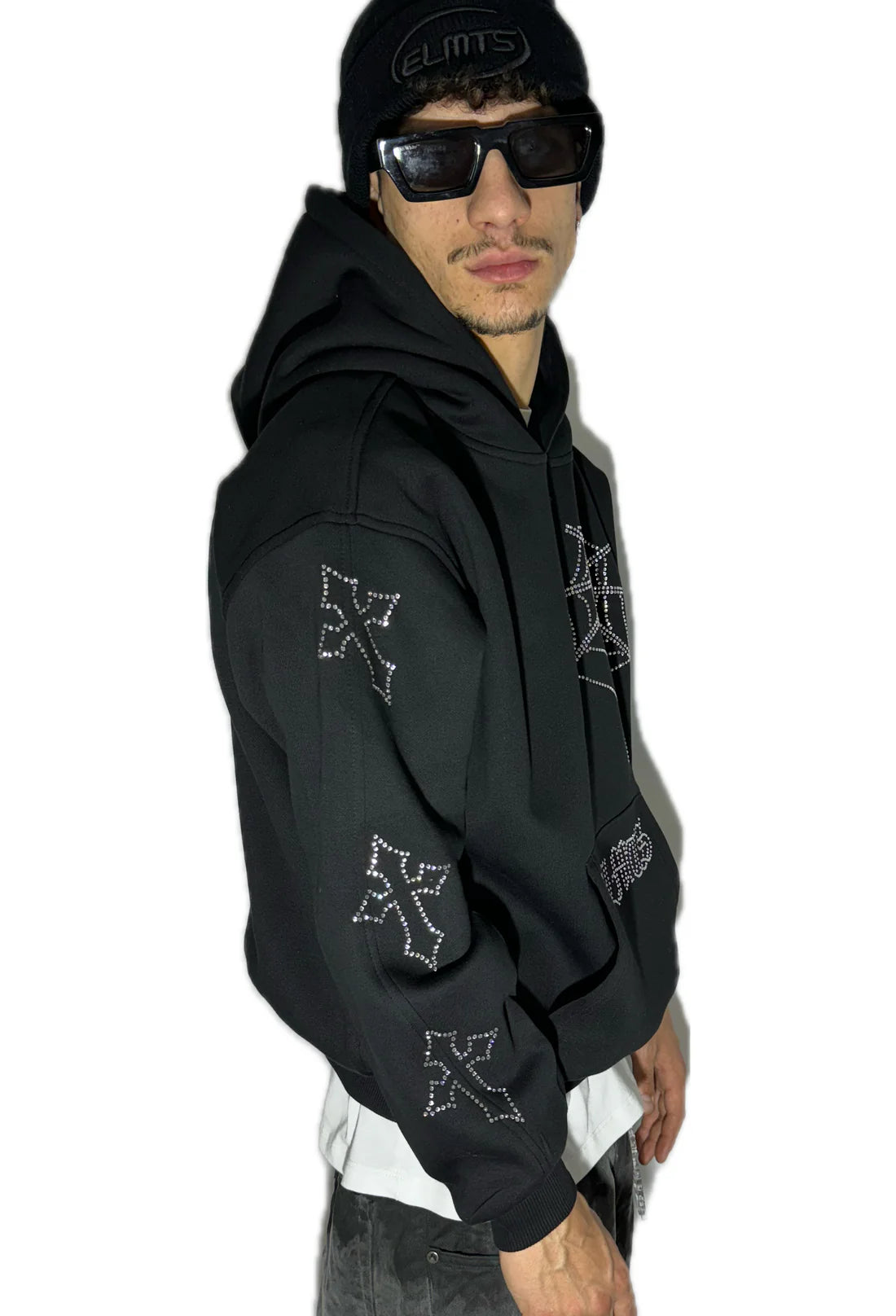 Lightning And Crosses Black Hoodie Crystal White